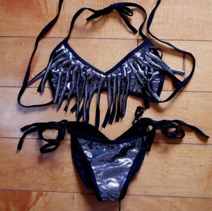 Metallic fringe sexy bikini